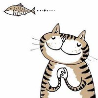 猫咪抱着鱼的头像卡通