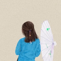 非常简单大气的手绘小女生背影头像插画