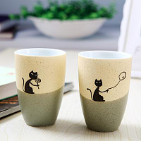景德镇可爱卡通手绘小猫马克杯子磨砂创意陶瓷