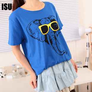 欧美简约戴眼镜女孩超宽松蝙蝠袖短袖女式显瘦t恤