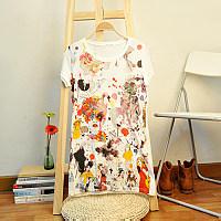 discover复古欧美荧光色女人头像印花涂鸦t恤上衣