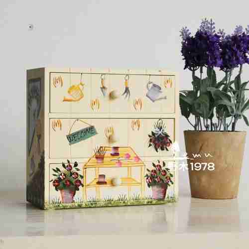 欧式农家小院手绘三抽首饰盒