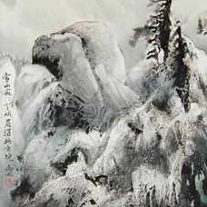 国画冯霖章的泼彩山水