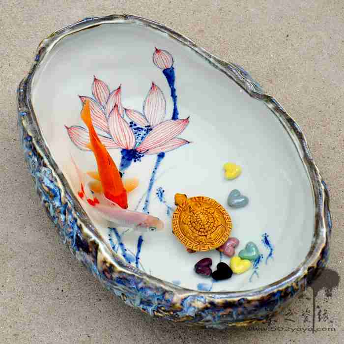 仿石头手绘水浅金鱼缸