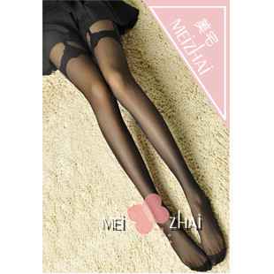 法国浪漫风情大腿提花假吊带连裤袜子