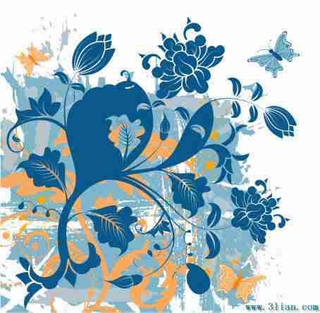 蓝色植物花卉花纹