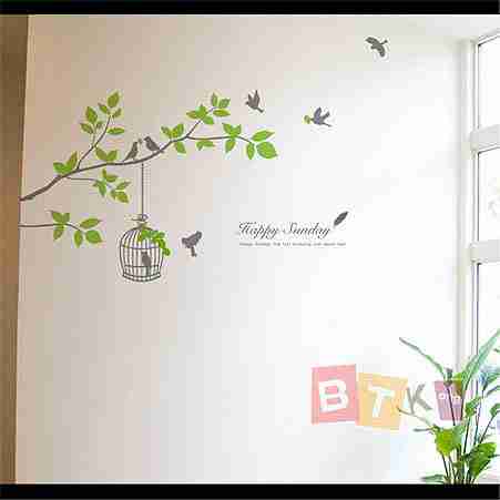 韩式鸟类植物墙贴装修布置卧室客厅电视沙