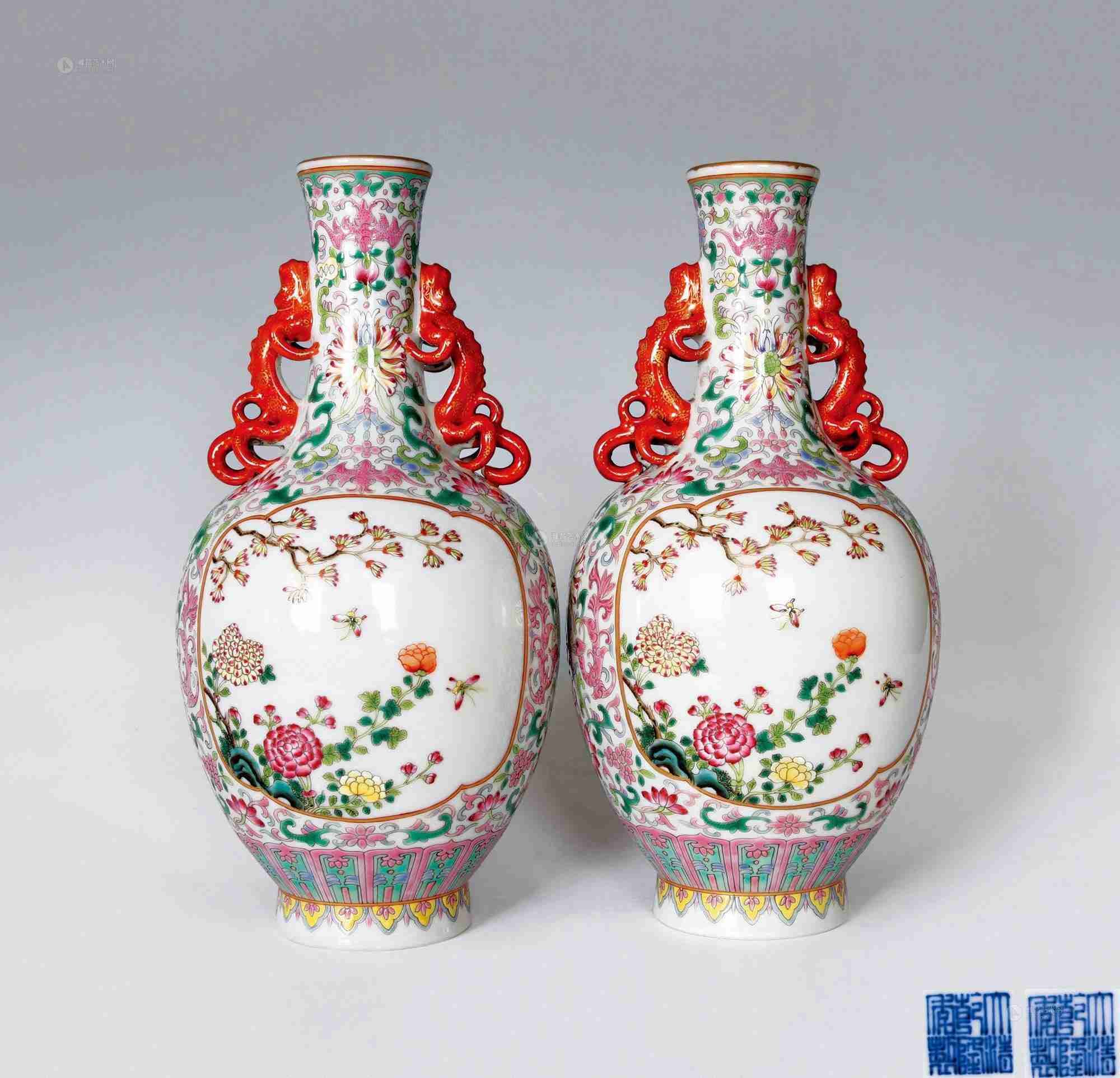 蝠开光四季花卉图纸捶瓶