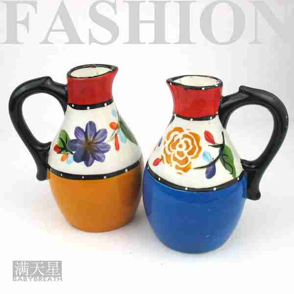 可爱彩绘花卉单柄陶瓷酒壶