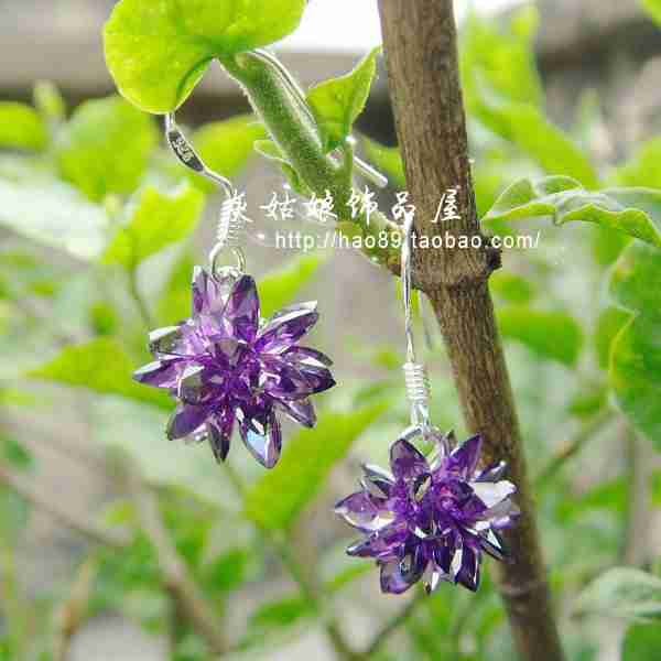 韩国明星最爱镀纯银花朵耳环完美水晶碎石冰花