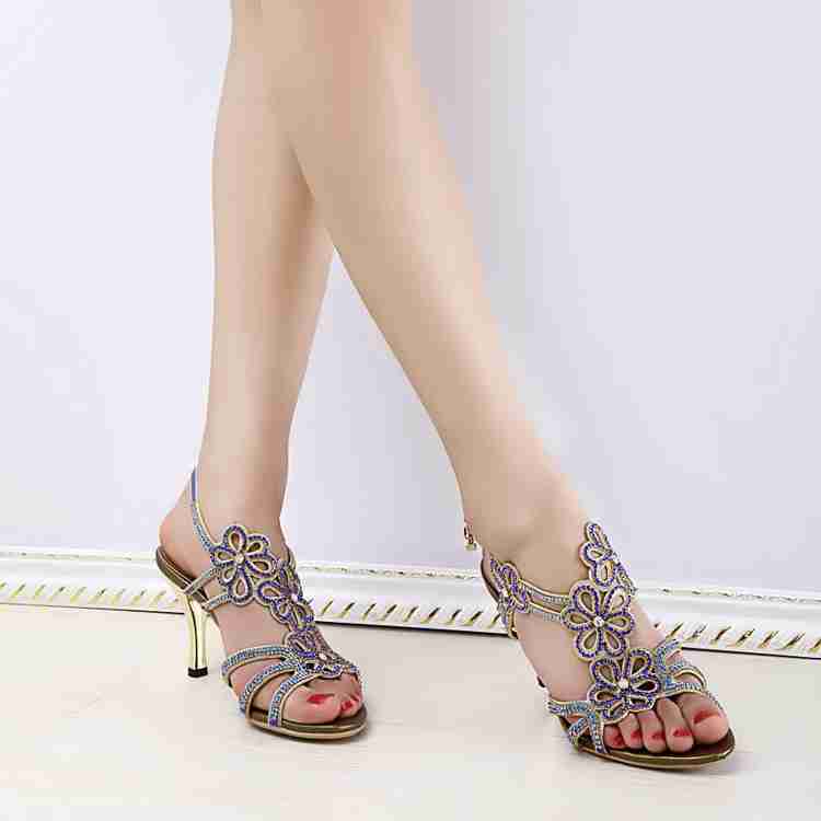 女鞋高跟包脚水钻凉鞋花朵