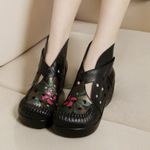 皮镂空女单鞋花朵厚底松糕