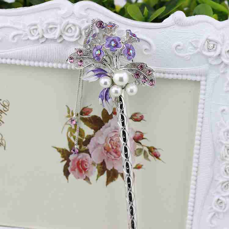 韩国古典合金珍珠花朵女配头饰古风发簪盘发发饰流苏