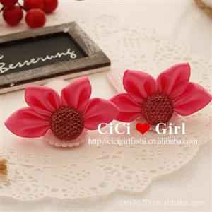 品玫色闪钻花朵立体夹边