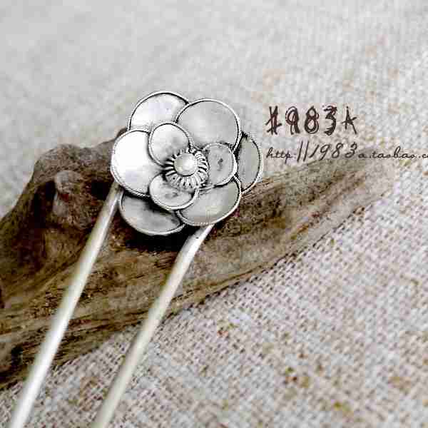 ;苗族民族风花朵双叉钗