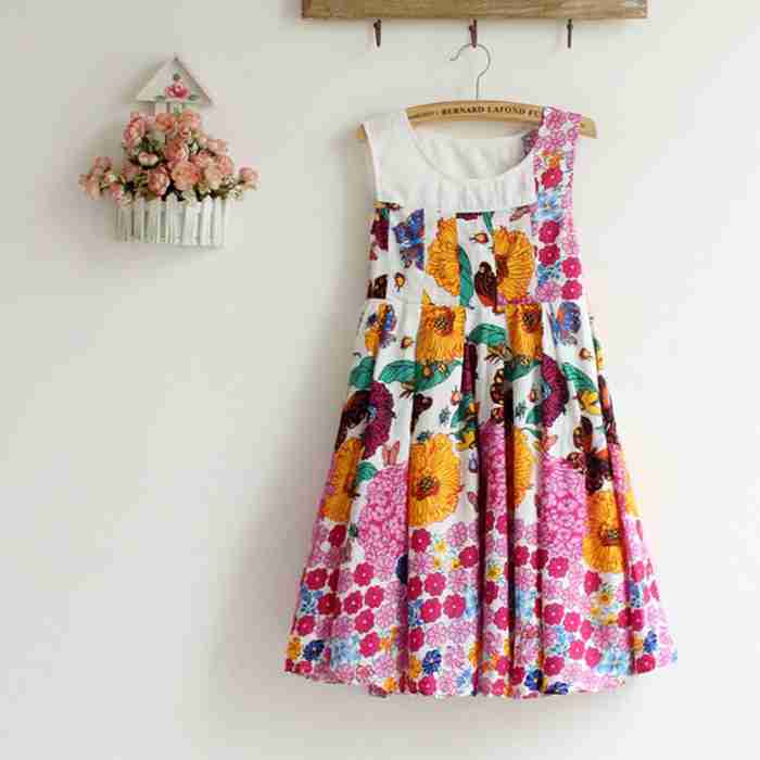 田园大花朵印花超大摆甜美背心