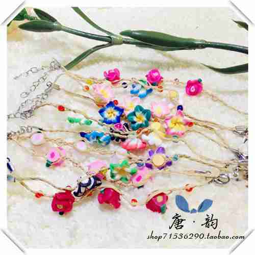 草纯手工草绳编制彩陶花朵