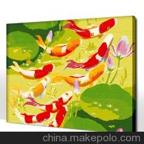 数字油画鱼动荷花