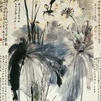 了荷花与作者落下文字融为一体的图