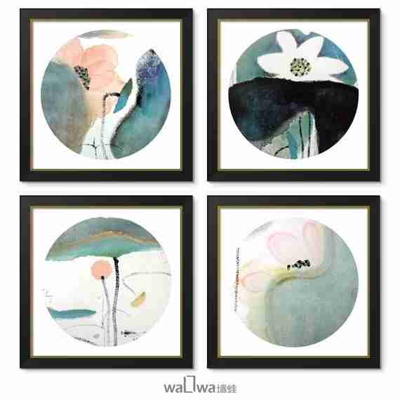 水墨荷花现代国画中式简约壁画墙画挂画