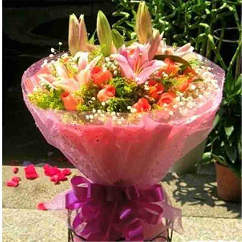 鲜花全国速递枝粉玫瑰加朵粉百合