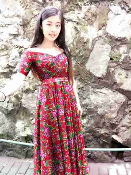 photoshop给美女人像添加东北花棉袄效果