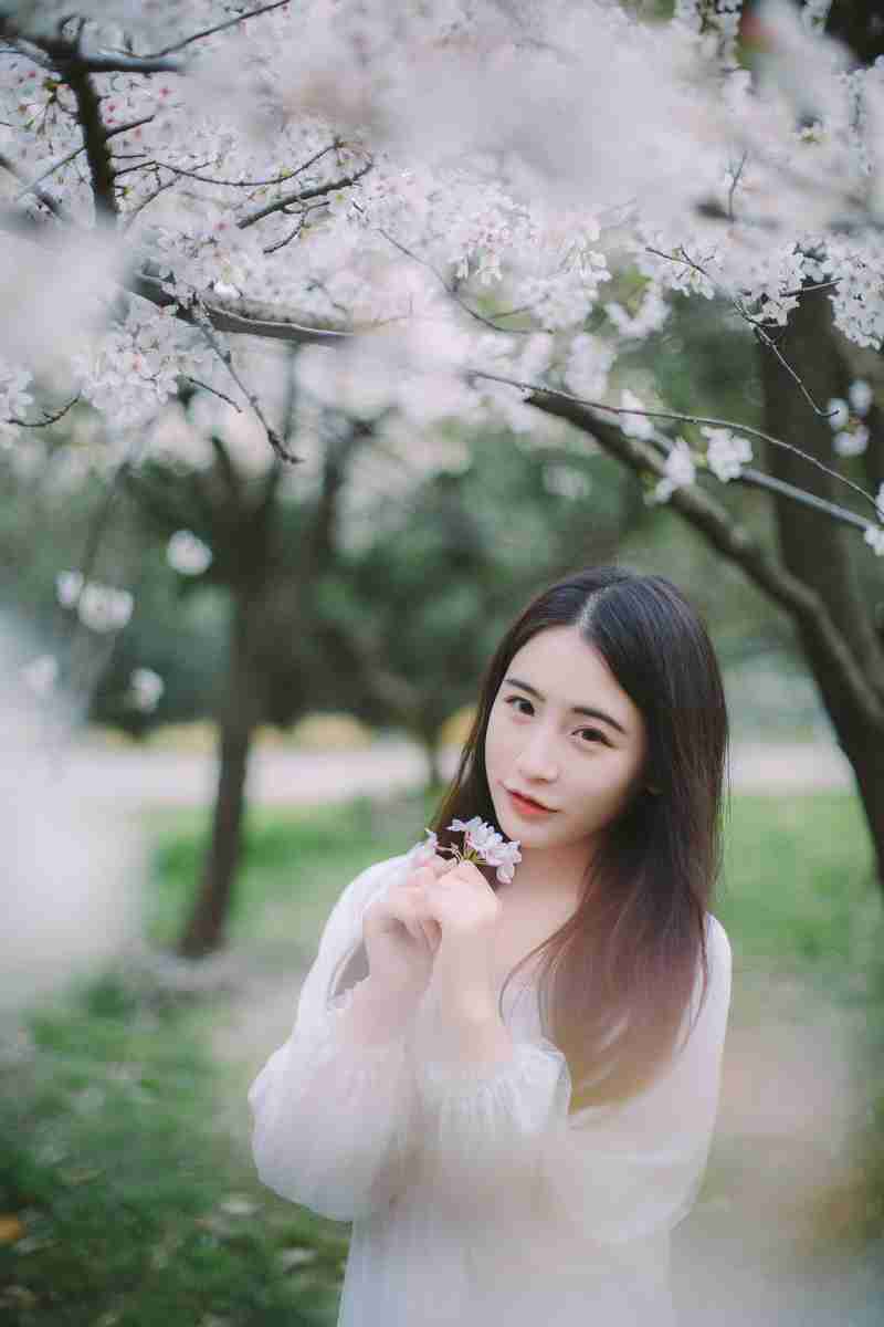 桜花下的大眼清纯美女写真