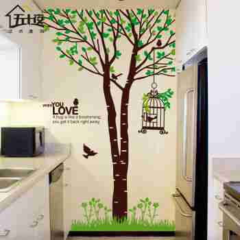 五十夜简约植物树鸟笼树枝客厅沙发背景墙贴