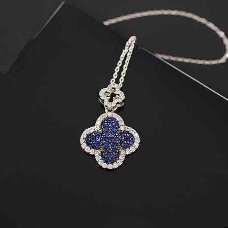 梵克雅宝四叶草高档紫色水晶石纯银锁