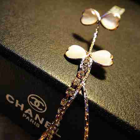 气质轻熟女四叶草猫眼石长耳钉流苏