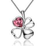 纯银项链女心形四叶草