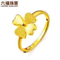 足金幸运四叶草黄金戒指女戒计价gag