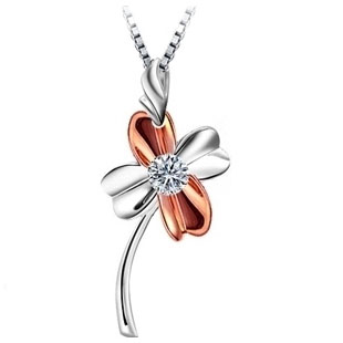 彩金四叶草项链女纯银镀k玫瑰金彩金
