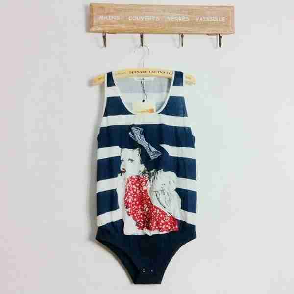 欧美风复古个性玩味美女头像条纹连裆