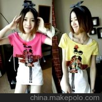 很个性哦糖果色印花卡通t恤