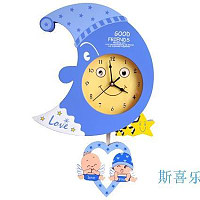 卡通笑脸月亮挂钟时尚创意个性摇摆钟表儿童房挂钟