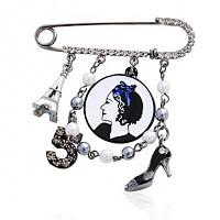 q宁歌韩国进口俏公主素描头像圆牌鞋塔流苏别针