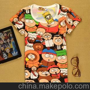 领半袖卡通印花