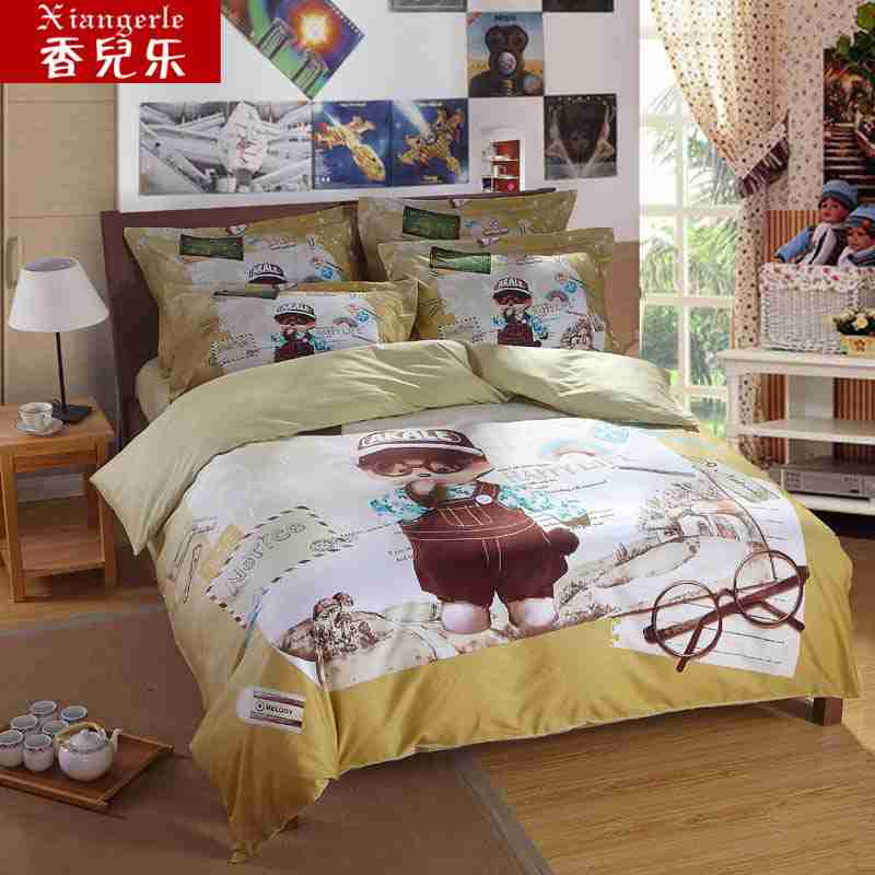 现代简约卡通印花图案床上四件套用品