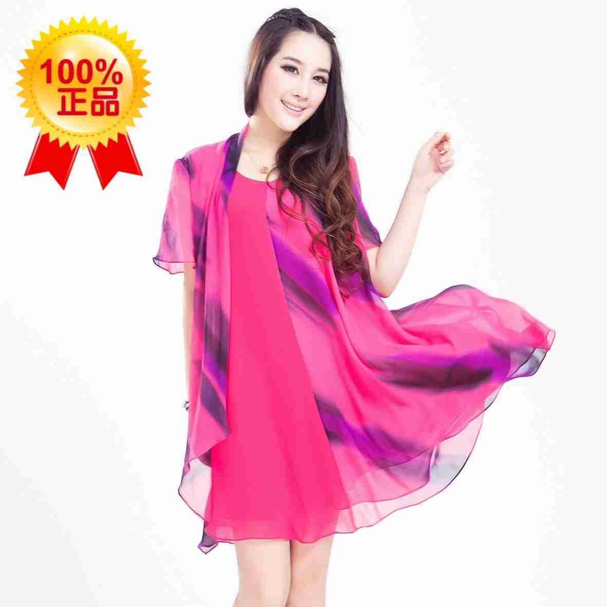 真丝大码连衣裙真丝手绘胖