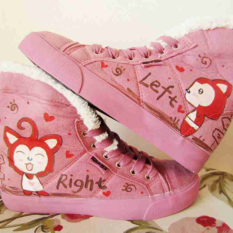 翻折穿冬鞋女鞋手绘短靴女靴子阿狸学生手绘雪地靴