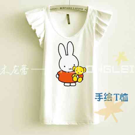 纯手绘亲肤纯棉t恤萌小兔子可爱卡通日系田园亲子装