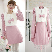 娃娃装气质长袖毛绒连衣裙秋冬毛毛裙