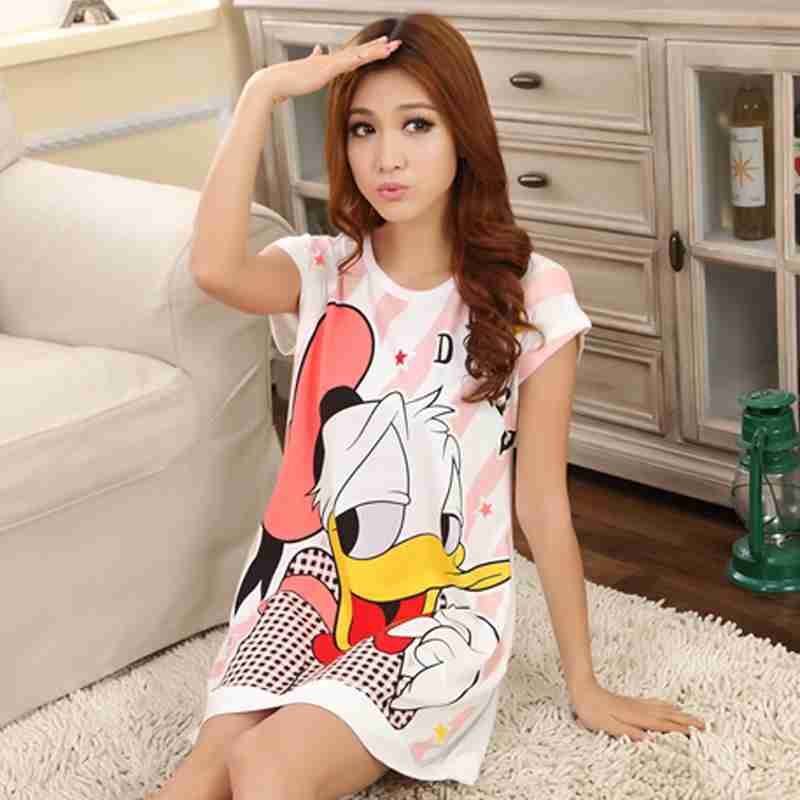 夏女睡裙纯棉卡通短袖睡裙唐老鸭纯棉家居服夏季纯棉