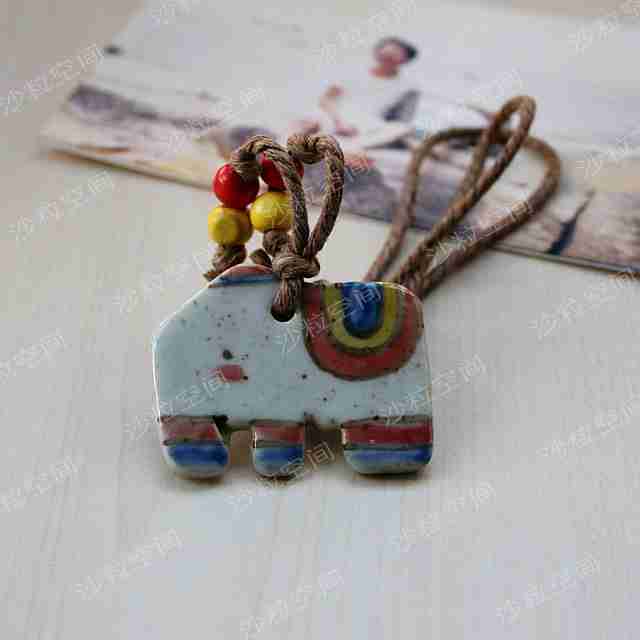 可爱卡通陶艺毛衣项链