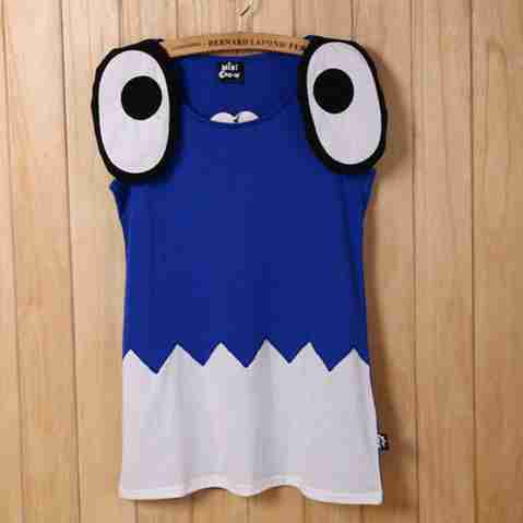 可爱搞怪立体青蛙大眼睛拼接背心