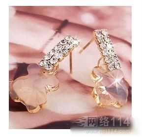 镶钻tous水晶小熊韩国明星耳钉