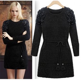 韩国绒印花长袖连衣裙