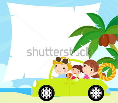 卡通搞笑快乐家庭度假的车