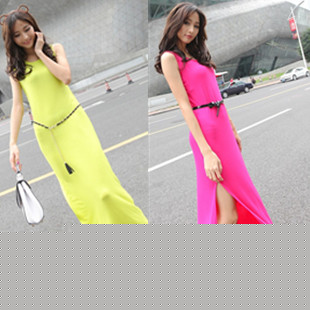 性感侧开叉露腿无袖背心连衣裙